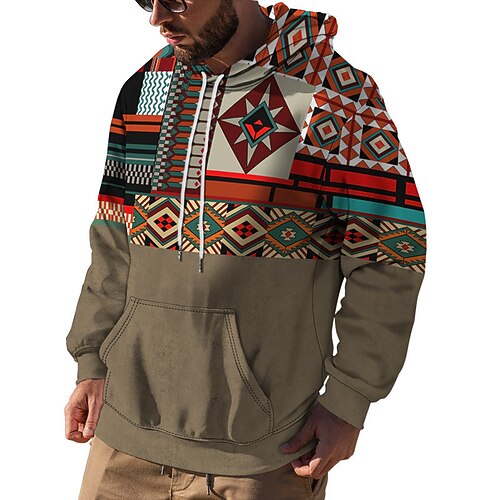 

Men's Pullover Hoodie Sweatshirt Black Red Blue Brown Khaki Hooded Color Block Bohemian Style Graphic Prints Print Daily Sports 3D Print Basic Streetwear Designer Spring Fall Clothing Apparel