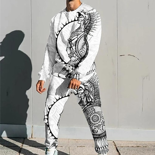 

Men's Tracksuit Sweatsuit Hoodies Set White Crew Neck Graphic 2 Piece Print Sports Outdoor Casual Sports 3D Print Basic Streetwear Sportswear Fall Spring Clothing Apparel Indian Hoodies Sweatshirts