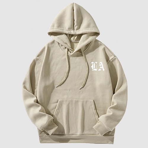

Men's Hoodie Light Khaki. White Hooded Letter Lace up Holiday Going out Streetwear Cool Casual Winter Spring Fall Clothing Apparel Hoodies Sweatshirts