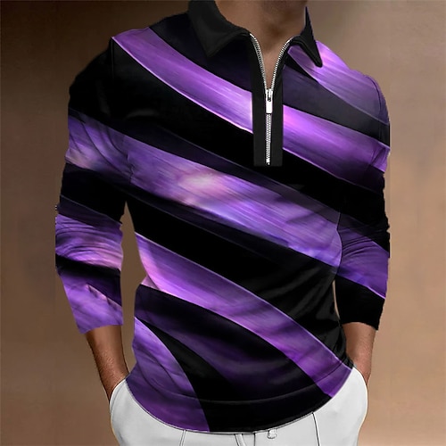 

Per uomo POLO Camicia da golf Golf Gradiente Stampe astratte Collo ripiegabile Verde Blu Viola Giallo Rosso Stampa 3D Esterno Strada Manica lunga Cerniera Stampa Abbigliamento Sportivo Di tendenza