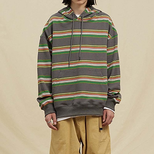 

Men's Hoodie Apricot Gray Hooded Stripes Pocket Sports Outdoor Daily Sports Cotton Casual Big and Tall Fall Winter Clothing Apparel Hoodies Sweatshirts