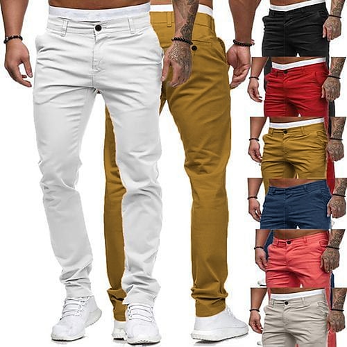 

Men's Trousers Chinos Slacks Jogger Pants with Side Pocket Button Front Straight Leg Plain Breathable Soft Ankle-Length Home Daily Return to Office Cotton Stylish Classic Style Slim White Black
