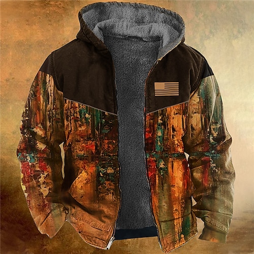 

Men's Full Zip Hoodie Jacket Khaki Hooded Graphic Prints National Flag Zipper Print Sports Outdoor Daily Sports 3D Print Fleece Vintage Designer Casual Winter Clothing Apparel Hoodies Sweatshirts