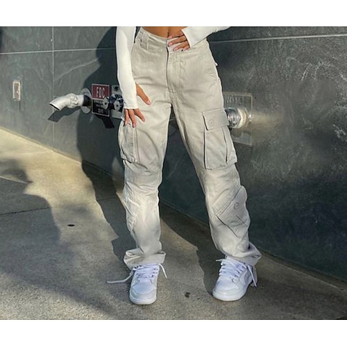 

Dame Militærbukser Bukser Bomullsblanding Svart Lysegrå Beige Medium Midje Ferie Fritid Lounge Kontor Posete Mikroelastisk Full lengde Komfort عادي S M L XL