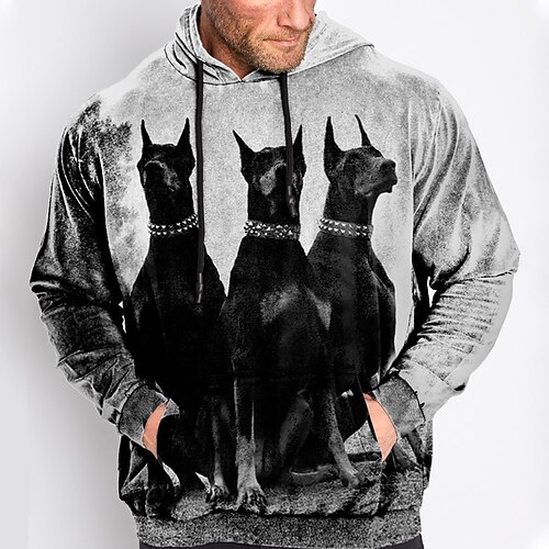 

Herre Plusstørrelser Pullover hættetrøje sweatshirt Stor og høj Dyr Hætte Langærmet Forår & Vinter Basale Mode Gade Bekvem Dagligdagstøj Ferierejse Toppe / Hund