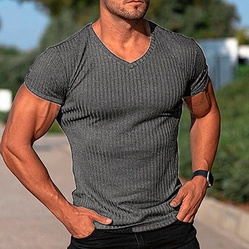 

Herren T Shirt Muskelshirt Glatt V Ausschnitt Outdoor Sport Kurze Ärmel Bekleidung Modisch Strassenmode Cool Casual