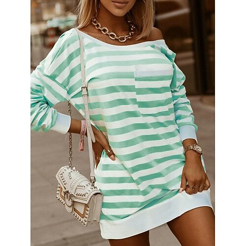 

Women's Casual Dress T Shirt Dress Tee Dress Mini Dress Pink Green Long Sleeve Striped Patchwork Winter Fall Spring Crew Neck Classic Daily Weekend Loose Fit 2023 S M L XL 2XL