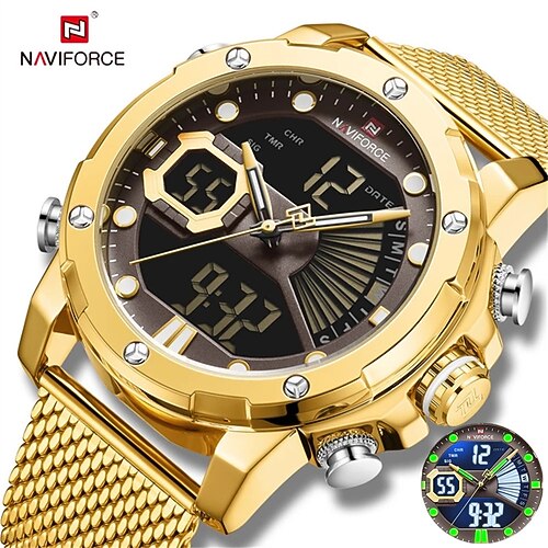 

NAVIFORCE Original Watches For Men Luxury Brand Quartz Dual Display Military Sports Wrist Watch Mesh Steel Band Waterproof Clock
