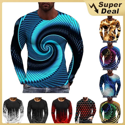 

Men's T shirt Tee Graphic Prints Spiral Stripe Crew Neck A B C D E 3D Print Daily Holiday Long Sleeve Print Clothing Apparel Designer Casual Big and Tall