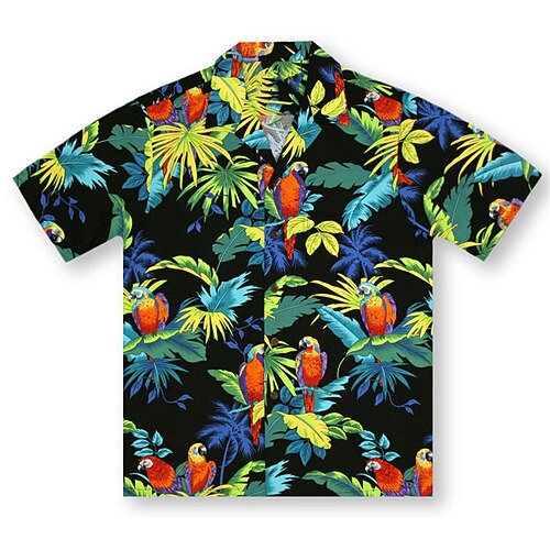 

Men's Shirt Summer Hawaiian Shirt Floral Tropical Graphic Prints Parrot Turndown Green Casual Going out Short Sleeves Button-Down Print Clothing Apparel Tropical Hawaiian Designer Casual