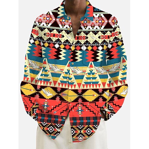 

Men's Shirt Tribal Graphic Prints Vintage Turndown Outdoor Street Long Sleeve Button-Down Print Clothing Apparel Designer Casual Soft Breathable