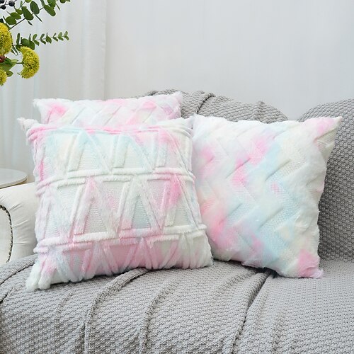 

Geometric Faux Fur Pillow Covers Decorative Pillowcase Square Embroidery Throw Cushion Cover for Sofa Couch Bed Bench Living Room 1PC