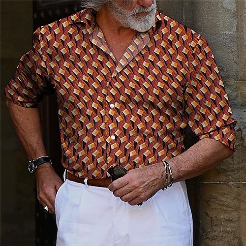 

Homens Camisa Social Abstrato Estampas Abstratas Aberto para a Lateral Amarelo Cinzento Ao ar livre Rua Manga Longa Botão para baixo Imprimir Roupa Moda Designer Casual Macia