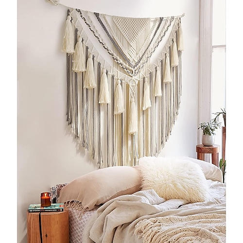 

Cotton Rope Woven Wall Hanging Hand-Woven Tassel Tapestry Two-Color Bohemian Tassel