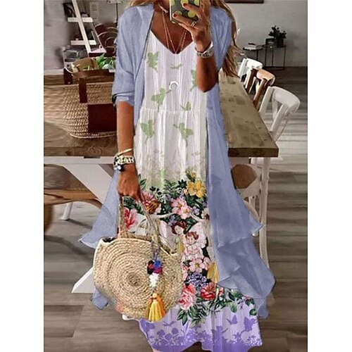 

Mulheres Vestido casual Conjunto de vestido Vestido De Duas Peças Vestido Longo Vestido Maxi Preto Rosa Azul Meia Manga Flor Imprimir Verão Primavera Decote V Moda Férias 2023 S M L XL XXL 3XL