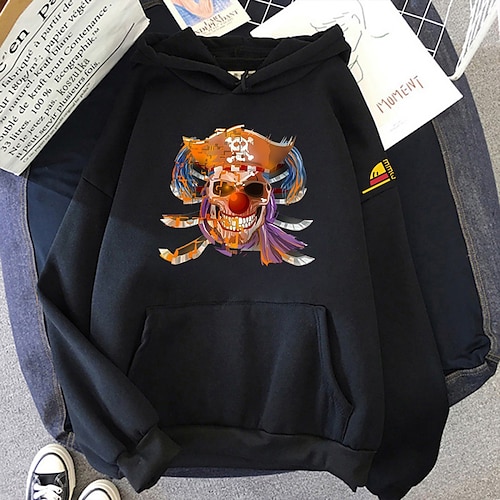 

One Piece Buggy Hattetrøje Tegneserie Manga Animé Lomme foran Graphic Hattetrøje Til Herre Dame Unisex Voksne Varmstempling 100% Polyester