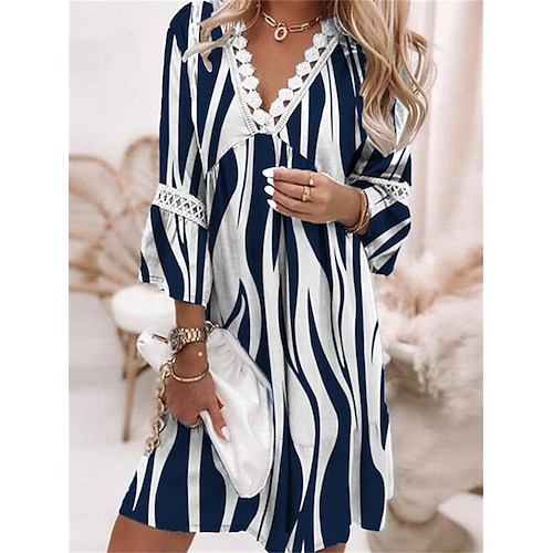 

Women's Casual Dress Swing Dress Floral Dress Mini Dress Red Royal Blue Blue 3/4 Length Sleeve Graphic Smocked Winter Fall Spring V Neck Fashion Daily Vacation Fall Dress Loose Fit 2023 S M L XL 2XL