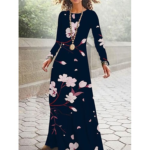 

Women's Casual Dress Shift Dress Long Dress Maxi Dress Black White Navy Blue Long Sleeve Butterfly Print Winter Fall Spring Crew Neck Fashion Daily 2023 S M L XL XXL 3XL 4XL 5XL