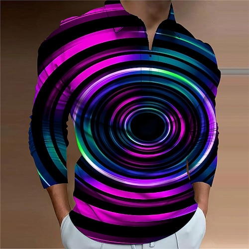 

Per uomo POLO Camicia da golf Golf 3D Print Astratto Stampe astratte Collo ripiegabile Viola Verde Stampa 3D Esterno Strada Manica lunga Cerniera Stampa Abbigliamento Sportivo Di tendenza Streetwear