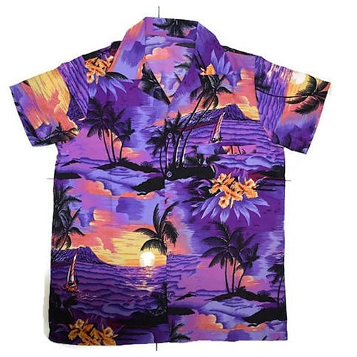 

Men's Shirt Coconut Tree Sunset Beach Turndown Purple 3D Print Outdoor Street Short Sleeves Button-Down Print Clothing Apparel Tropical Designer Casual Hawaiian