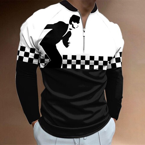 

Per uomo POLO Camicia da golf Golf A quadri Stampe astratte Ritratto Colletto alla coreana Nero Bianco Giallo Rosso Blu Esterno Strada Manica lunga Cerniera Stampa Abbigliamento Di tendenza Originale