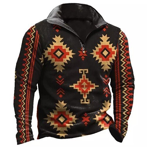 

Men's Zip Up Sweatshirt Pullover Black Half Zip Tribal Graphic Prints Zipper Print Daily Sports 3D Print Basic Designer Casual Spring Fall Clothing Apparel Hoodies Sweatshirts