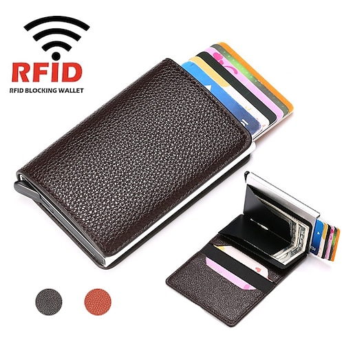 

Porte-cartes de crédit Métal faux cuir Nom du titulaire de la carte Luxe Pochette avec fermeture magnétique pour Femme Hommes enfants