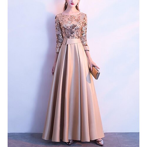 Women's Party Dress Sequin Dress Swing Dress Maxi long Dress Silver Champagne Dark Blue 3/4 Length Sleeve Color Block Sequins Winter Fall Spring Crew Neck Fashion Party Evening Party Wedding Guest, lightinthebox  - buy with discount