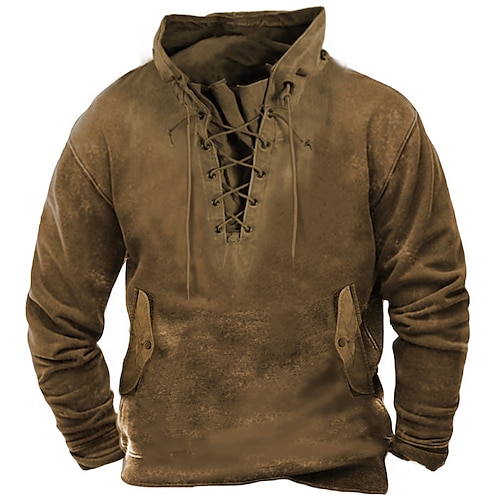 

Men's Pullover Hoodie Sweatshirt Pullover Blue Brown Green Khaki Dark Gray Hooded Plain Lace up Casual Daily Sports 3D Print Basic Streetwear Designer Spring Fall Clothing Apparel Hoodies