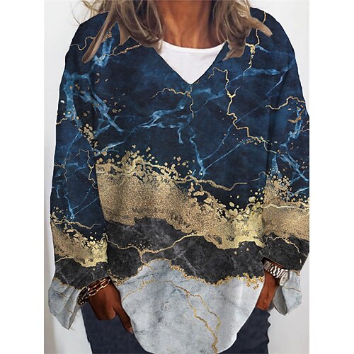 

Women's Plus Size Tops T shirt Tee Color Gradient Print Long Sleeve V Neck Casual Daily Going out Polyester Winter Fall Blue khaki