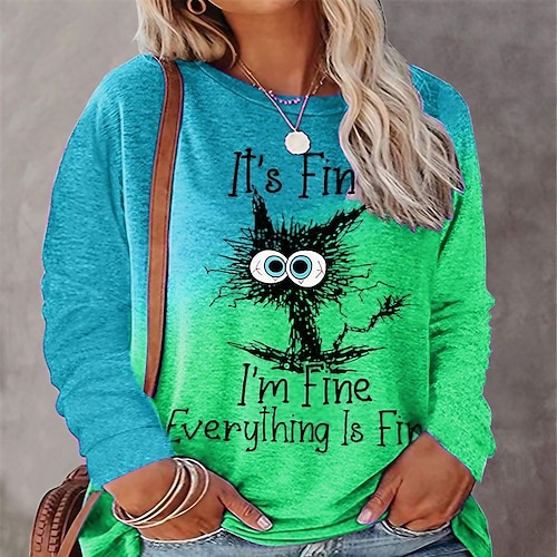 

T shirt Tee Femme Jaune Rouge Bleu Bande dessinée Imprimer manche longue Casual du quotidien basique Col Rond Normal Standard 3D Grande Taille M
