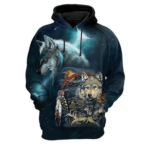 

Men's Pullover Hoodie Sweatshirt Blue Hooded Animal Wolf Graphic Prints Print Daily Sports 3D Print Basic Streetwear Designer Spring Fall Clothing Apparel Hoodies Sweatshirts