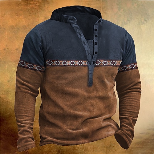 

Homme Sweat shirt Sweat Marron Col Henley Bloc de couleur Style Bohème Imprimés Photos Imprimer Casual du quotidien Des sports 3D effet basique Vêtement de rue Design Printemps Automne Vêtement