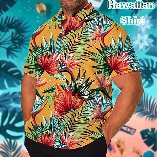 

Homme Grande Taille Chemise hawaïenne Grand et grand Feuille Col rabattu Bouton Manche Courte Printemps été Tropique Mode Hawaïen Extérieur Plein Air Hauts