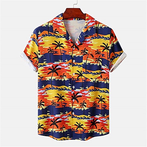 

Men's Shirt Camp Shirt Aloha Shirt Floral Coconut Tree Graphic Prints Turndown Green Black Pink Yellow 3D Print Outdoor Street Short Sleeves Button-Down Print Clothing Apparel Tropical Designer