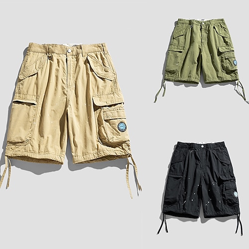 

Men's Cargo Shorts Shorts Leg Drawstring Multi Pocket Plain Short Casual Daily Streetwear 100% Cotton Stylish Classic Style ArmyGreen Black