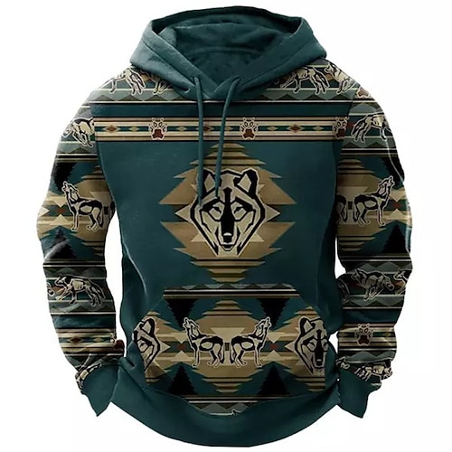 

Men's Pullover Hoodie Sweatshirt Navy Blue Hooded Wolf Bohemian Style Graphic Prints Print Daily Sports 3D Print Basic Streetwear Designer Spring Fall Clothing Apparel Hoodies Sweatshirts