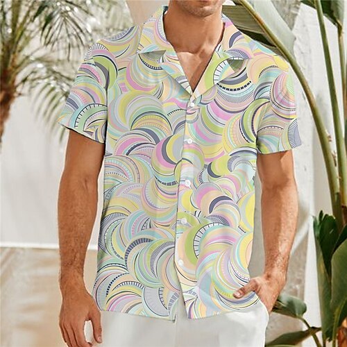 

Men's Shirt Summer Hawaiian Shirt Graphic Prints Geometry Turndown Yellow Gray 3D Print Casual Holiday Short Sleeve Button-Down Print Clothing Apparel Tropical Fashion Hawaiian Soft