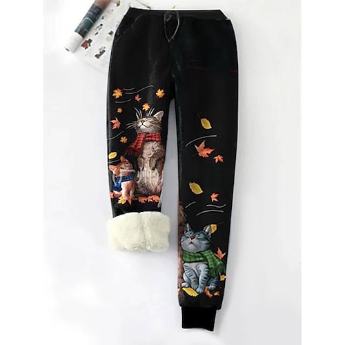 

Women's Sweatpants Joggers Cotton Fleece lined Black 2# Black Red & White Casual / Sporty Athleisure Leisure Sports Weekend Side Pockets Full Length Comfort Cat S M L XL XXL