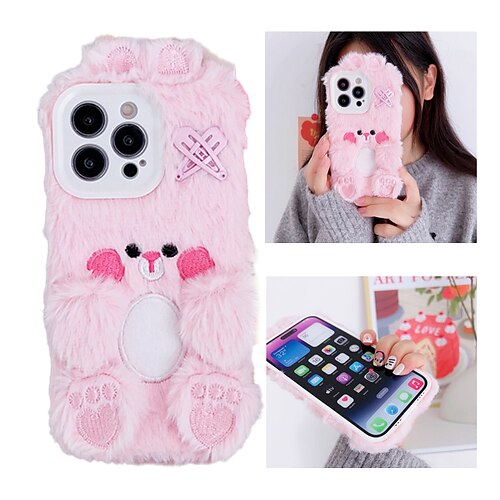 

Phone Case For Apple Back Cover iPhone 14 Pro Max Plus 13 12 11 Mini X XR XS 8 7 Soft Edges Shockproof Cartoon Rabbit Plush Textile TPU
