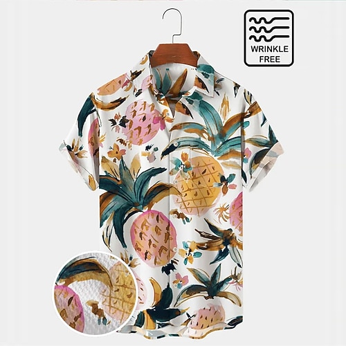 

Men's Shirt Summer Hawaiian Shirt Pineapple Graphic Prints Turndown White Outdoor Street Short Sleeves Button-Down Print Clothing Apparel Tropical Fashion Hawaiian Designer