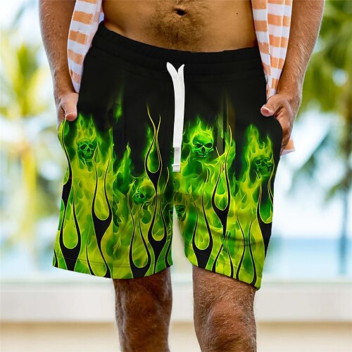 

Herre Sved shorts Terry Shorts Snørelukning Elastisk Talje 3D-udskrivning Grafisk Dødningehoveder Flamme Åndbart Blød Korte Afslappet Daglig Ferie Bomuldsblanding Sport Mode Lyserød Grøn Mikroelastisk