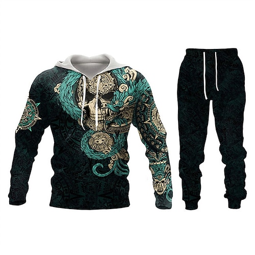 

Men's Tracksuit Hoodies Set Black Black Black Hooded Graphic Skull 2 Piece Print Sports Outdoor Casual Sports 3D Print Basic Streetwear Casual Fall Spring Clothing Apparel Hoodies Sweatshirts
