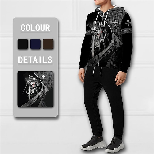 

Men's Tracksuit Hoodies Set Full Zip Hoodie Blue Brown Gray Hooded Graphic Zipper 2 Piece Print Sports Outdoor Casual Sports 3D Print Basic Streetwear Designer Fall Spring Clothing Apparel Knight