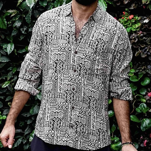 

Homens Camisa Social Floral Tribal Estampas Abstratas Aberto para a Lateral Preto Rua Casual Manga Longa Botão para baixo Imprimir Roupa Tropical Moda Roupa de rua Designer