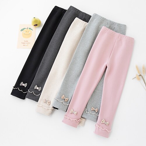 

Baby Jente Leggings med fleece Helfarge Aktiv utendørs 3-7 år Vinter Svart Rosa Kakifarget