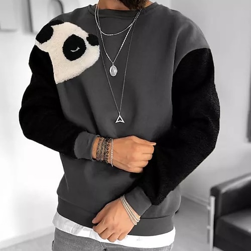 

Men's Sweatshirt Pullover Dark Gray Crew Neck Color Block Panda Graphic Prints Print Daily Sports Holiday 3D Print Basic Streetwear Designer Spring Fall Clothing Apparel Hoodies Sweatshirts