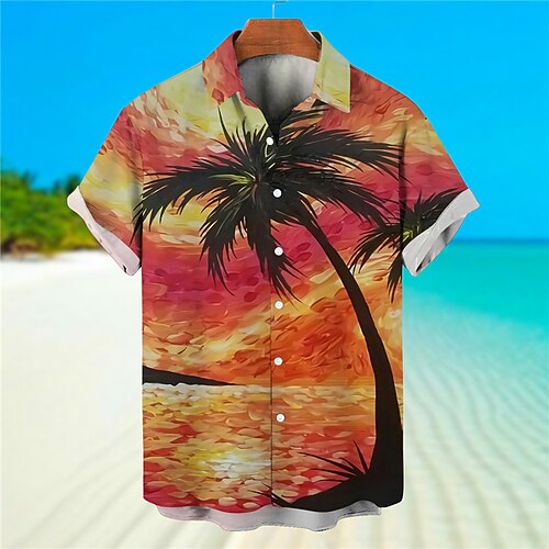 

Men's Shirt Summer Hawaiian Shirt Coconut Tree Graphic Prints Turndown Blue Orange Street Casual Short Sleeves Button-Down Print Clothing Apparel Tropical Fashion Hawaiian Designer