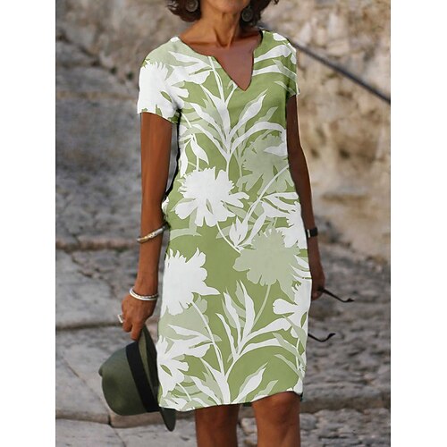 

Women's Casual Dress T Shirt Dress Tee Dress Shift Dress Mini Dress White Blue Purple Short Sleeve Flower Print Winter Fall Spring V Neck Fashion Daily 2022 XS S M L XL XXL 3XL 4XL 5XL