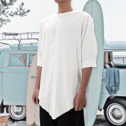 

Men's Linen Shirt Summer Shirt Beach Shirt White Yellow Light Green Long Sleeve Plain Collar Summer Outdoor Street Clothing Apparel Button-Down